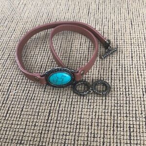 Turquoise Stone and Brown Leather Bracelet